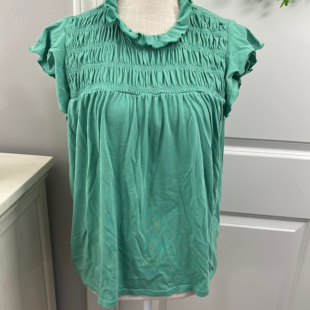 Ann Taylor Large Petite Green Ruffled Women's Top